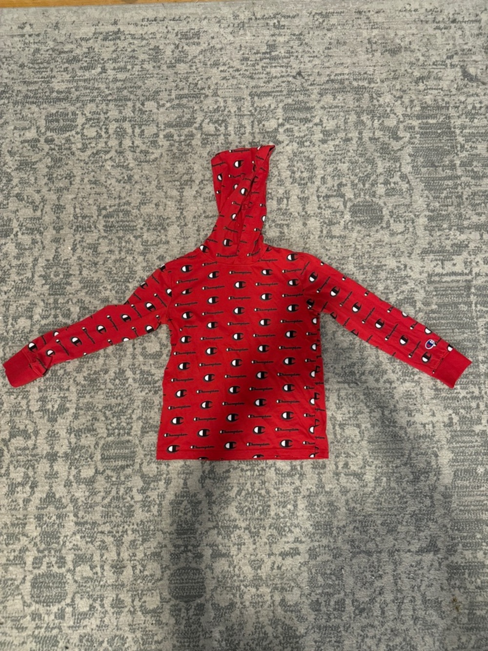 Champion Red Allover Logo Kids Hooded Pullover